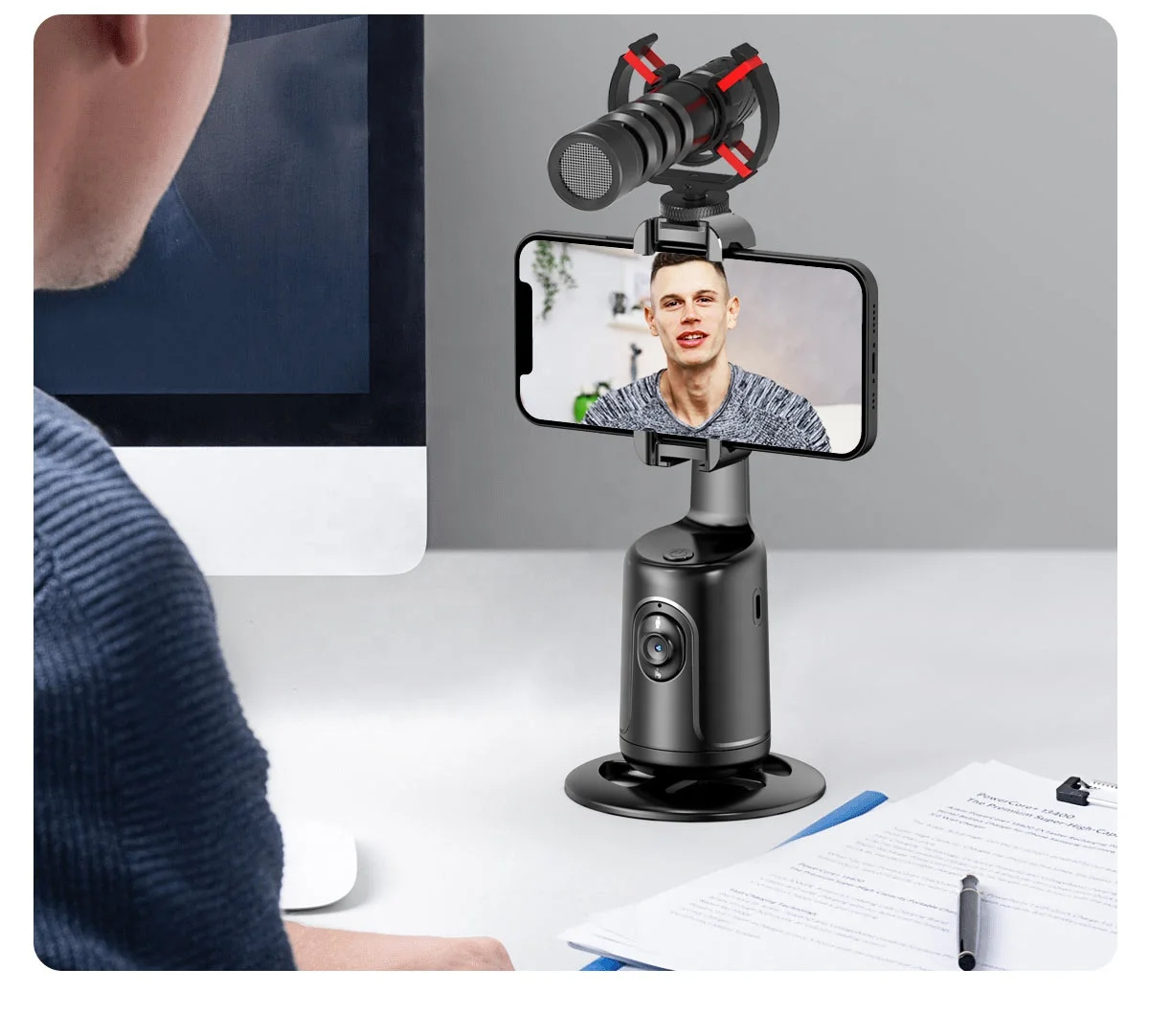 Stabilisateur Smartphone 360° Avec Lumière - Gimbal Portable Pour Vlog, Selfie, Compatible IPhone/Android