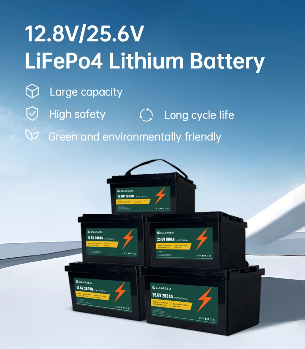 Eco-friendly and Energy-saving Long Lifespan 12V 24V 100Ah 200Ah LifePo4 Lithium Ion Battery Pack Green and Environmentally