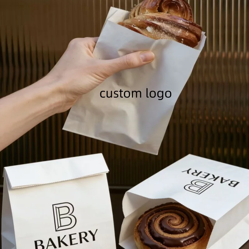 تصنيع كيس قهوة من ورق الكرافت المتين المقاوم للزيت باللون البني المخصص ، كيس من الورق البني ساندويتش كوكي مخبز SOS
