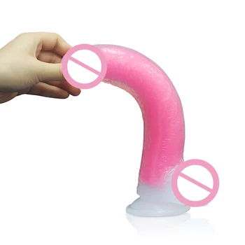 10 inch Double Layers Silicone Cock Lifelike Long Flexible Penis Glow in the Dark Pussy Sex Toy Dildo for Female Masturbation