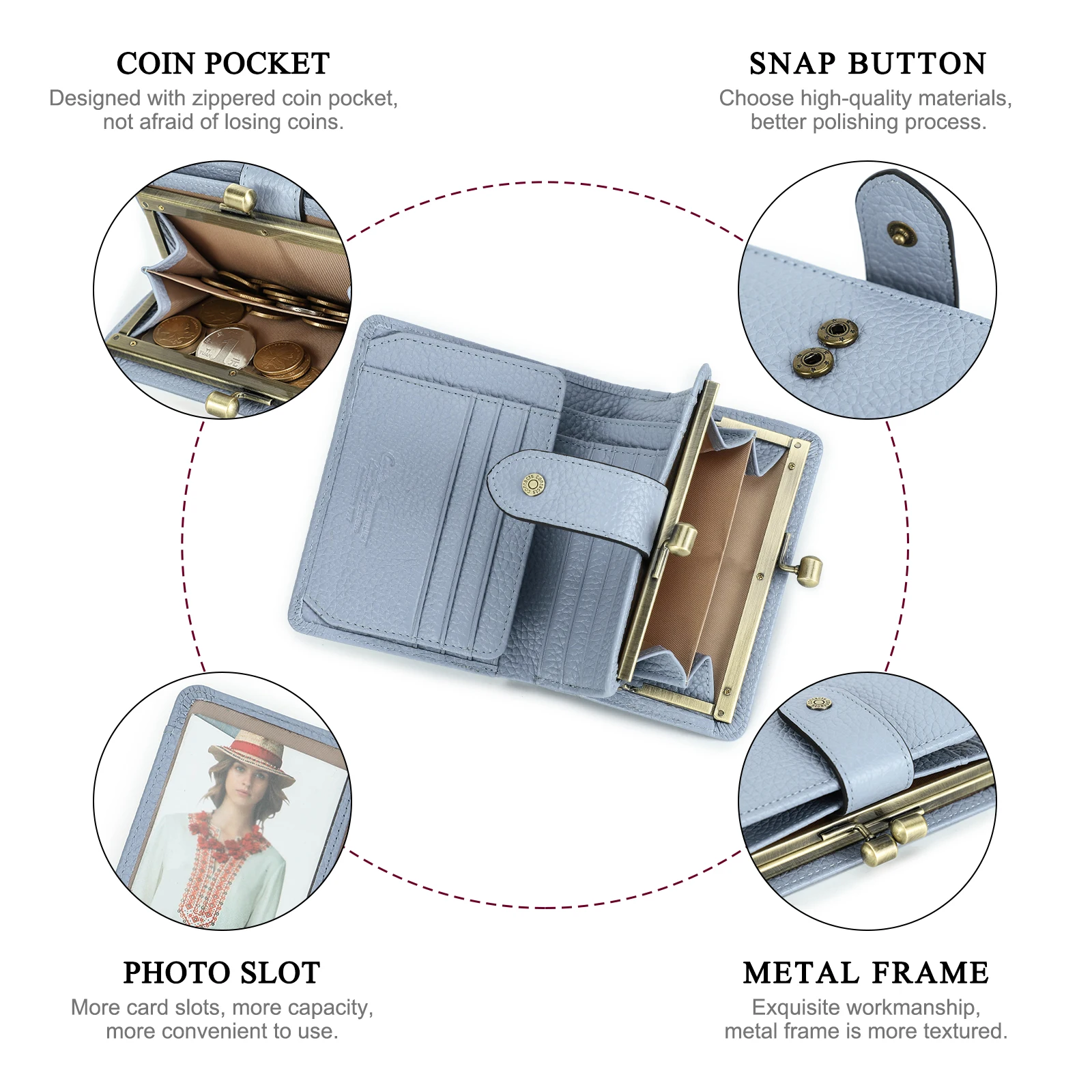 Vintage Damen-Geldbörse aus echtem Vollnarbenleder mit RFID-Schutz, Metallrahmen, Kartenetui und Münzfach_voghion.com
