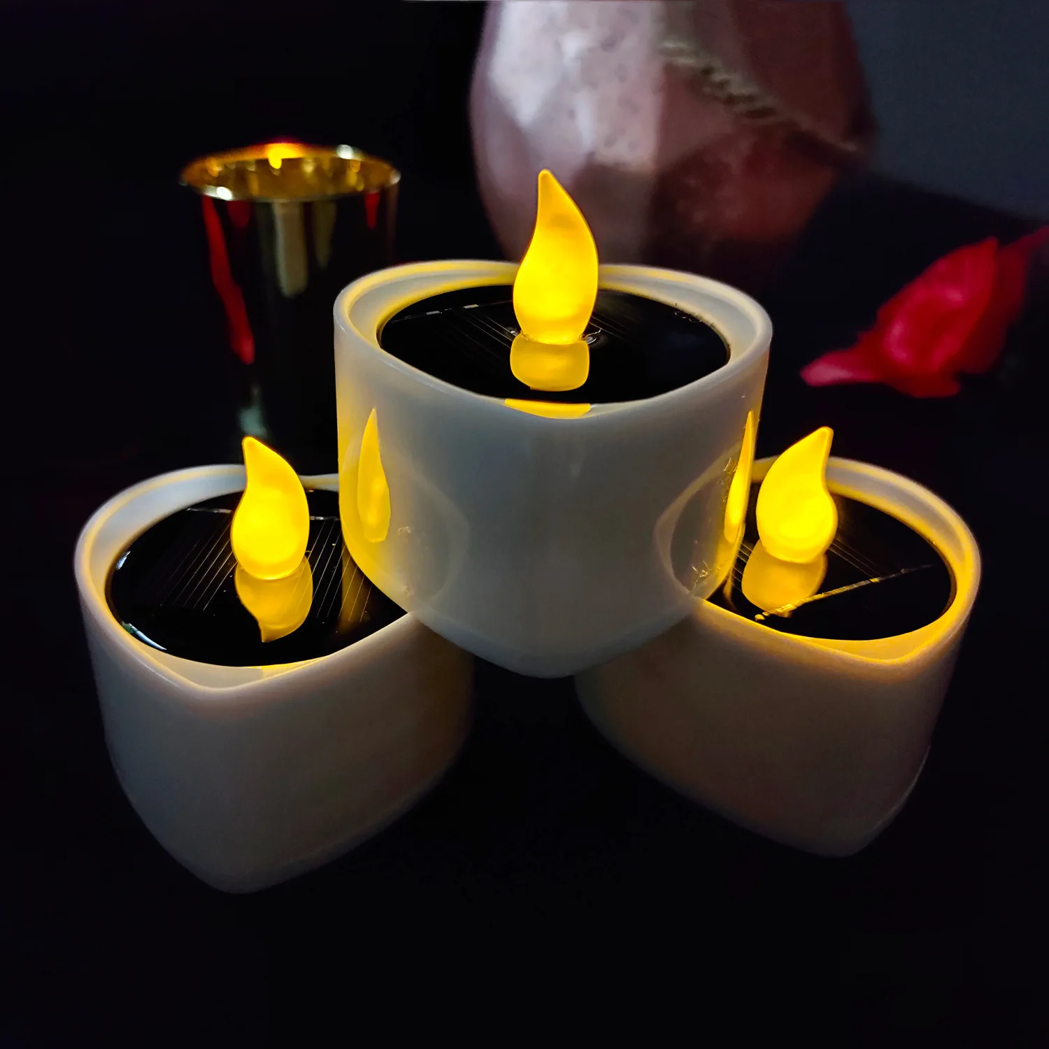 Solar Candles Flameless Led Tea Light Flicker Candles Warm Light