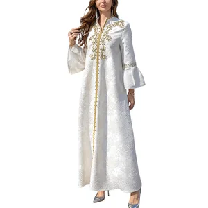 Custom Middle East Muslim Women's Fashion Dress Evening Dress Ethnic Style White Embroidery Women Dress Factory