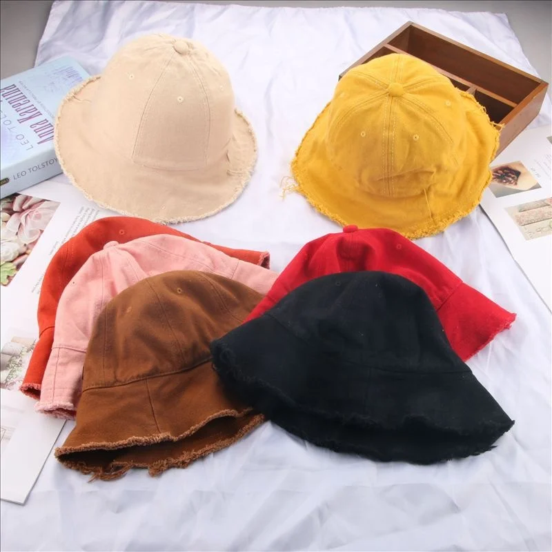 Wholesale Spring Summer Blank Solid Canvas Cotton Anti UV Sun Baby Toddler Bucket Cap Hat for Kids Children Fashion Casual Dress