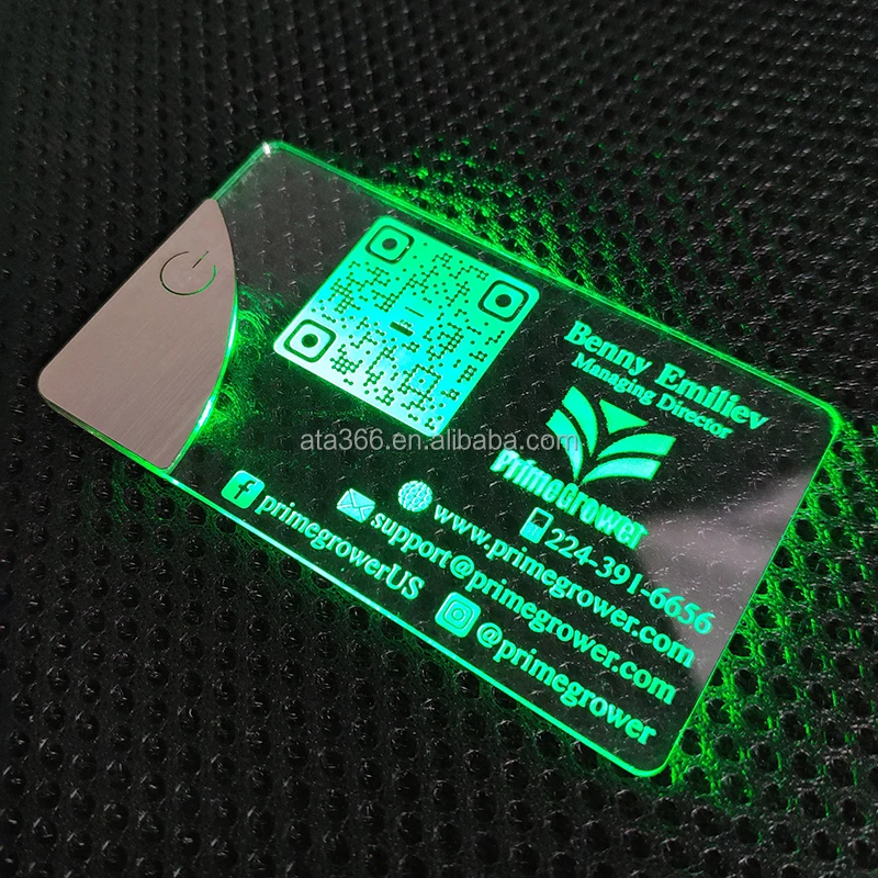 7 NEW Luxury Colorful Printing LED Credit Card Business Card Acrylic Light up Business Design Logo LED Business Card