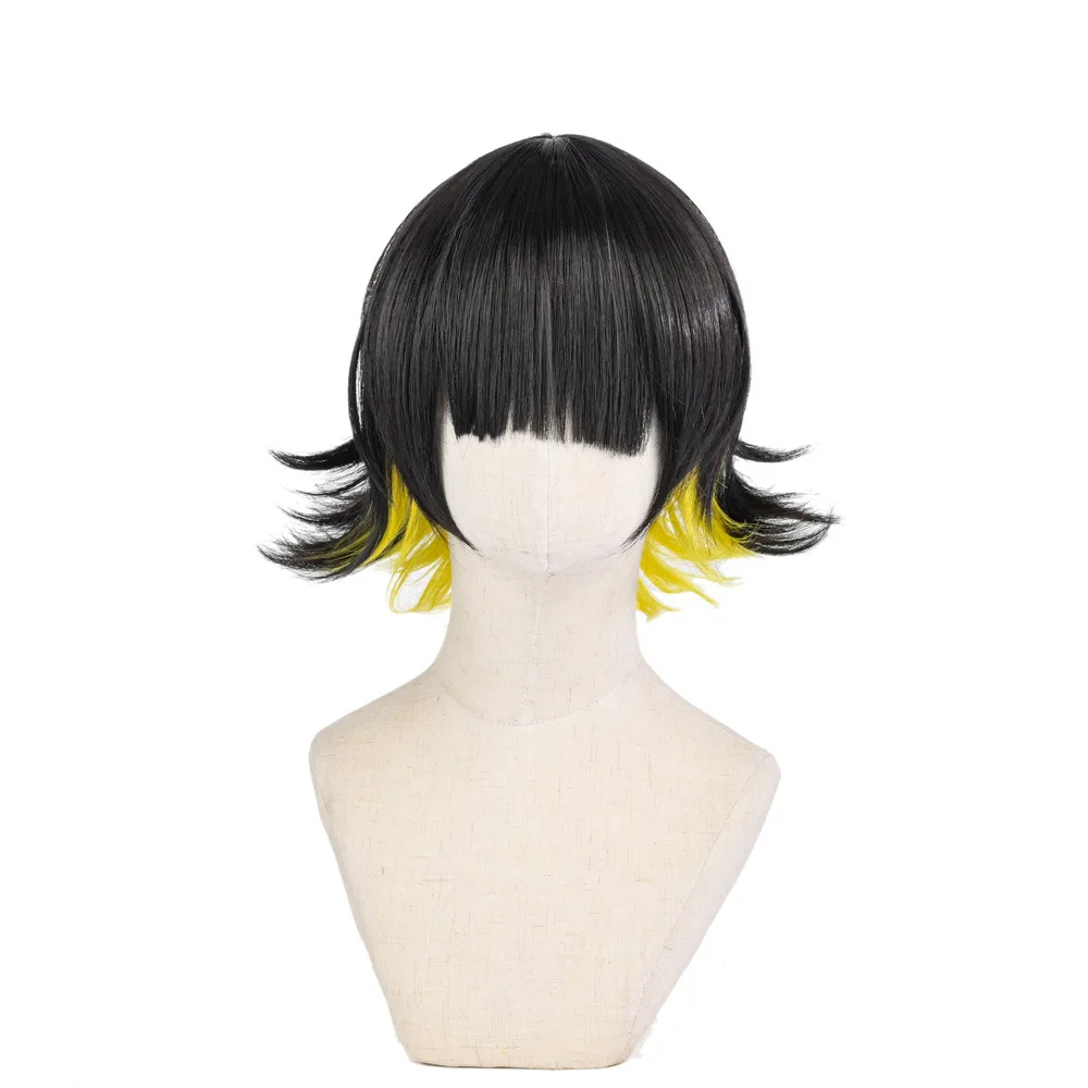 Cosplay Synthetic Party Heat Resistant Hair Wig Wholesale 14'' Short Black Yellow Mixed Blue Lock Anime Bachira Meguru Wig