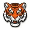 Testa di mascotte tigre bengala arancione aggressiva con strisce nere