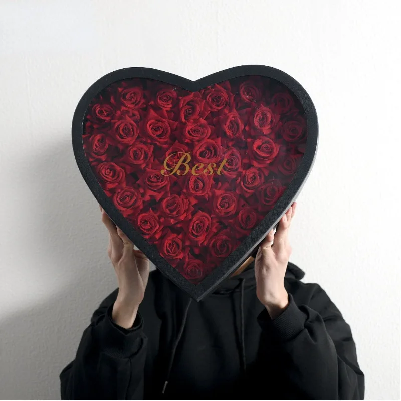 Luxury Heart Shape Flower Boxes for Bouquets Flower Gift Box with Clear PVC
