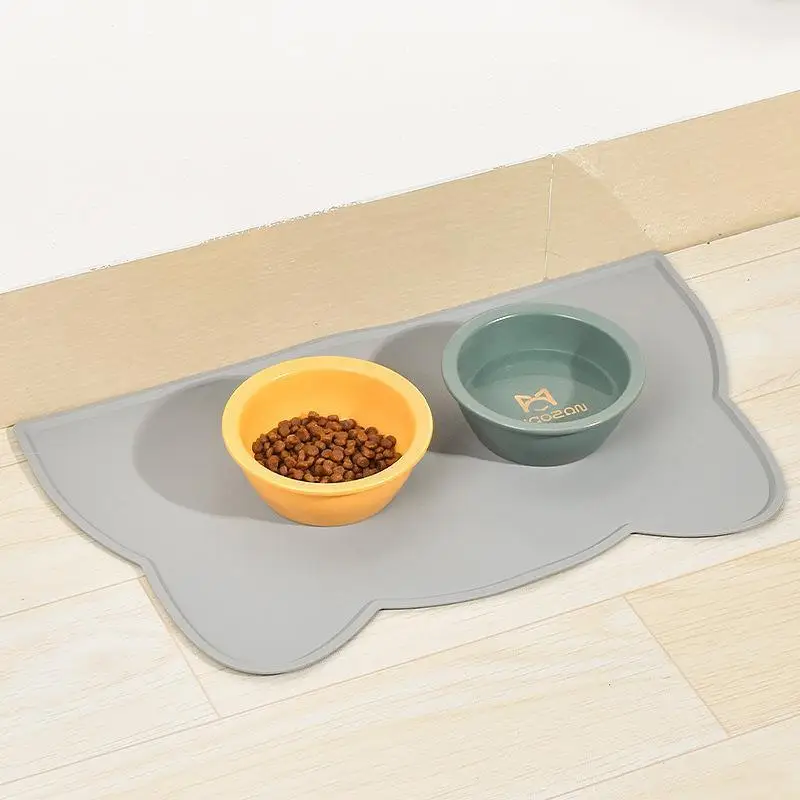 product hot selling cat shape soft mess proof washable anti slip silicone pet dog feeding mats for cat dog bowl-50