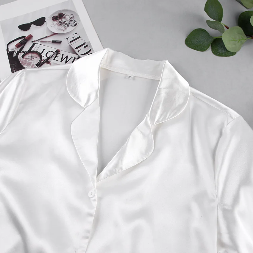 Feather Trim Satin Pajama Set Women Lapel Long Sleeve Button Front Loose Pants Soft Breathable Loungewear — detail