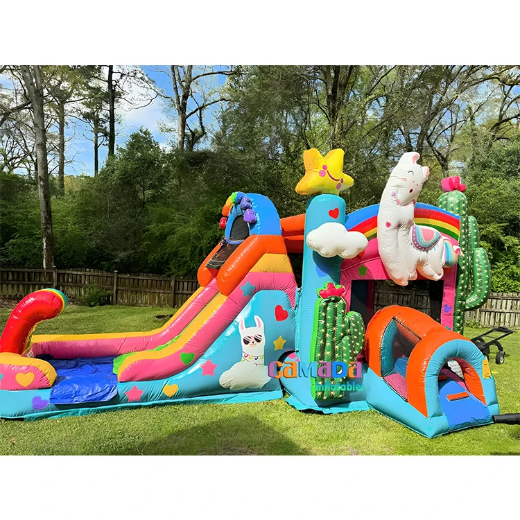 Inflatable Cowboy Bounce House Combo - Wet/Dry Bounce House Cactus Theme  Inflatable Bouncer Bounce House with Slide Combo