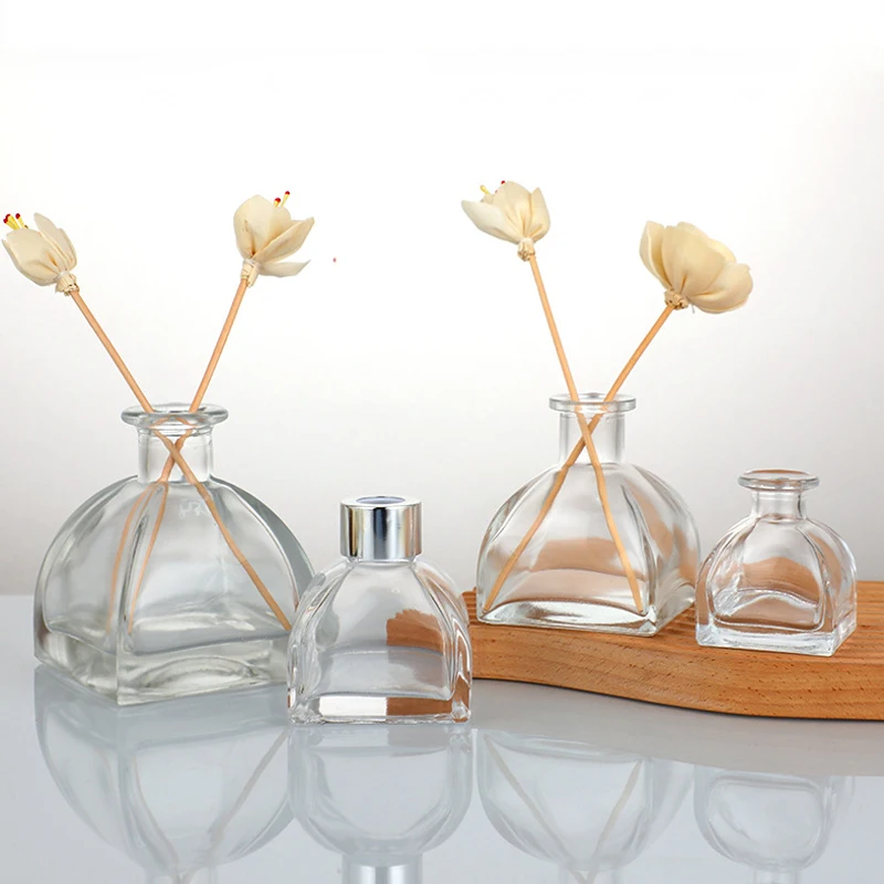 Unique Shape Home Decor 50ml 150ml 250ml Empty Clear Glass Bottles for Reed Diffuser Aroma