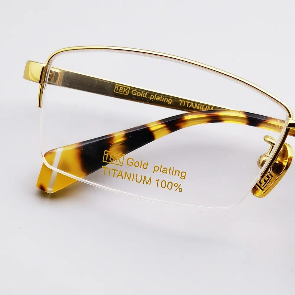 Unisex Titanium Half Frame 18K Gold Plated Optical Glasses Solid Pattern Computer Style Reading Eyewear Luxury Spectacle Frame