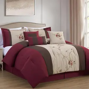 American Style 100% Microfiber Soft King Size Embroidery Design Bedding Custom logo Luxury Comforter Sets 7 Piece