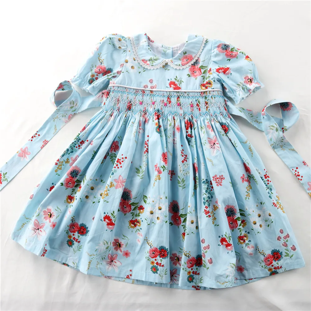 3-7 anni vestito grembiule estivo neonate abiti smocked floreale