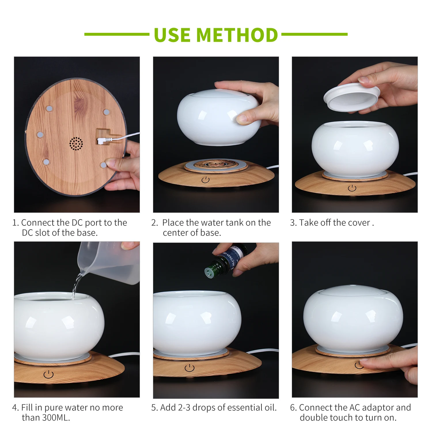 Home Humidifier 300ml Ceramic Wireless Smart Speaker App Control Aroma Essential Oil Diffuser Original Factory