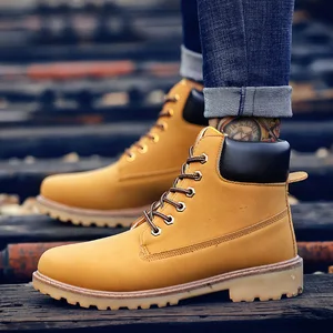2026 New British Style for Boots Men's Lace-up PU Leather Waterproof Trendy Mid-Top Casual Autumn Boots Thickened Wholesale