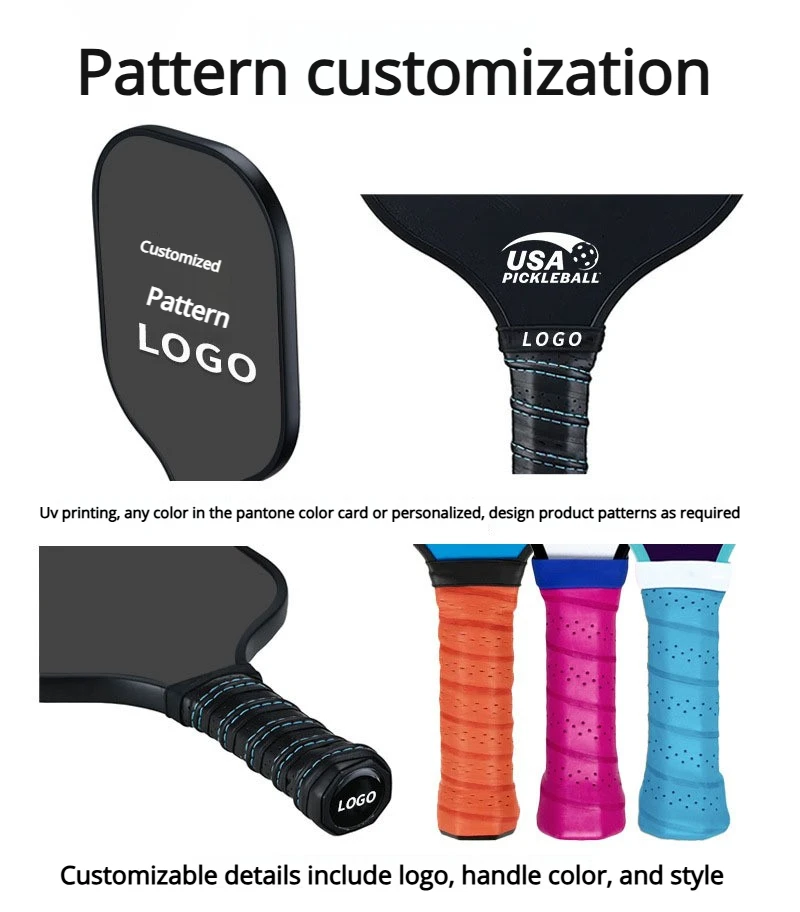 product high quality portable pickleball paddle for children score shapes 14mm 16mm training edgeless raw carbon fiber surface honeycomb-4