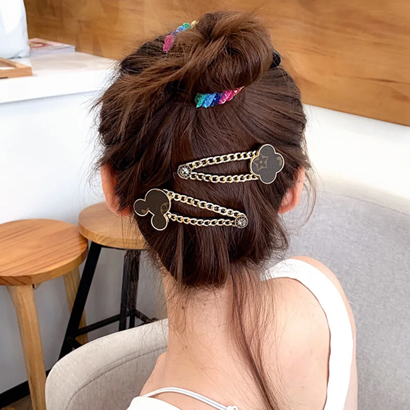 
Girl Gold Snap Bobby Pins Cute Elastic Hair Tie Heart Hairpins Custom Luxury Mickey Hair Clips For Women 