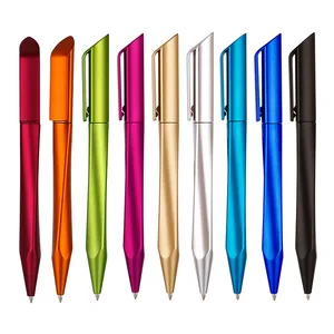 Hot Selling New Advertising Metallic Plastic Triangle Ball Pen with Custom Logo Office Supplies Plastic Twist Ballpoint Pen