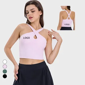 Detachable Chest Cushion Quick Dry Breathable Sports Vest With Cross Hanging Neck Sexy Exposed Navel Strap Plus Size Option