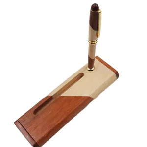 Luxury Gift Wood Pen Set with Box Custom Logo Personalized Text High Quality Wood Roller Ball Pen with Wood Box Stand