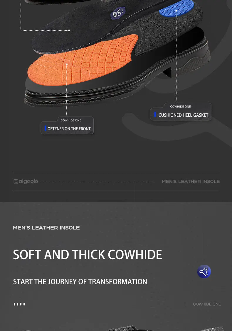 Top Layer Cowhide Leather Insoles for Summer, Odor & Sweat Absorption