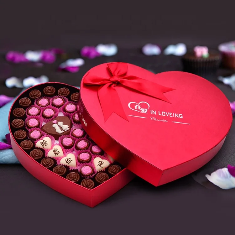 Empty Chocolate Box Red Heart Shape Custom Design Gift Oxes Black Gold Double Drawer Christmas Chocolate Packing