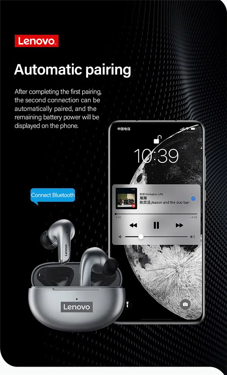 2022 New 100% Original Wireless HiFi Music Earphone With Mic Headphones Sports Waterproof Headset Earbuds Lenovo LP5