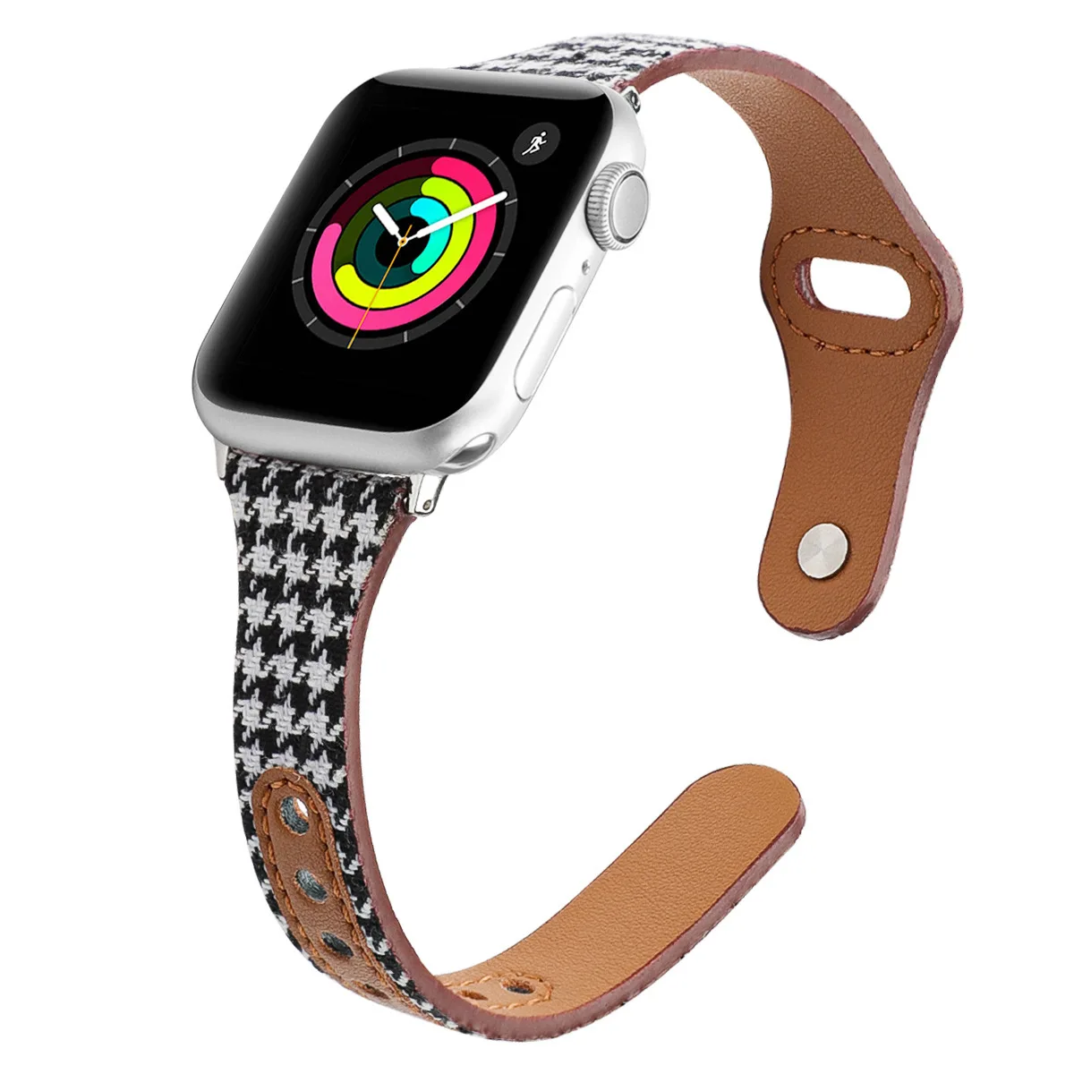 Western Elegant Plaid Smart Leather Strap Watchband Rivet For Apple