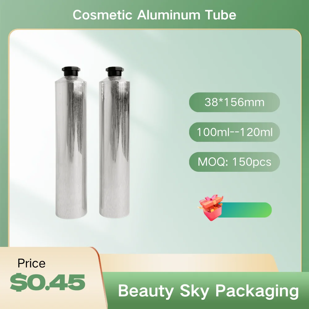 MOQ 150pcs 3oz 100ml Aluminum Empty Aluminium Tube Squeeze Tubes  with Plastic Black Octagonal Lids 1box