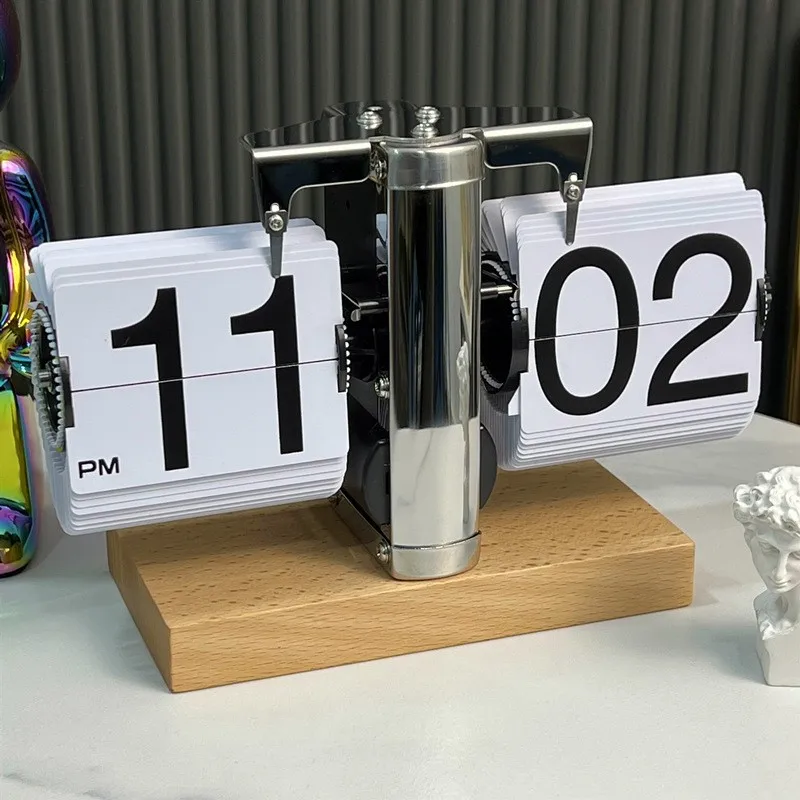 Decorative Mechanism Giant Auto Desk Table Alarm Clock Automatic Flip Calendar Custom Retro With Sound Control Led Night