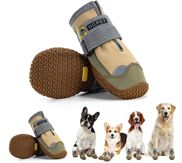 4PCS All for Paws Dog Paw Protector Boots for All Seasons Waterproof Dog Hiking Shoes with Reflective Straps 