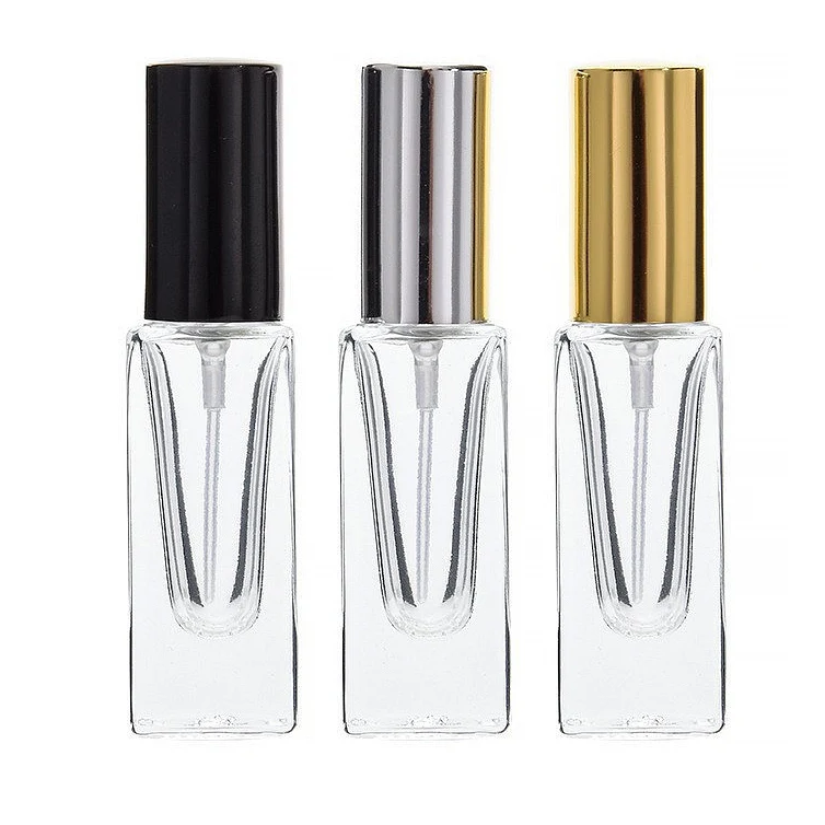 Customized 4ml 8ml Square Refillable Mini Sample Test Empty Glass Perfume Bottle with Spray Atomizer