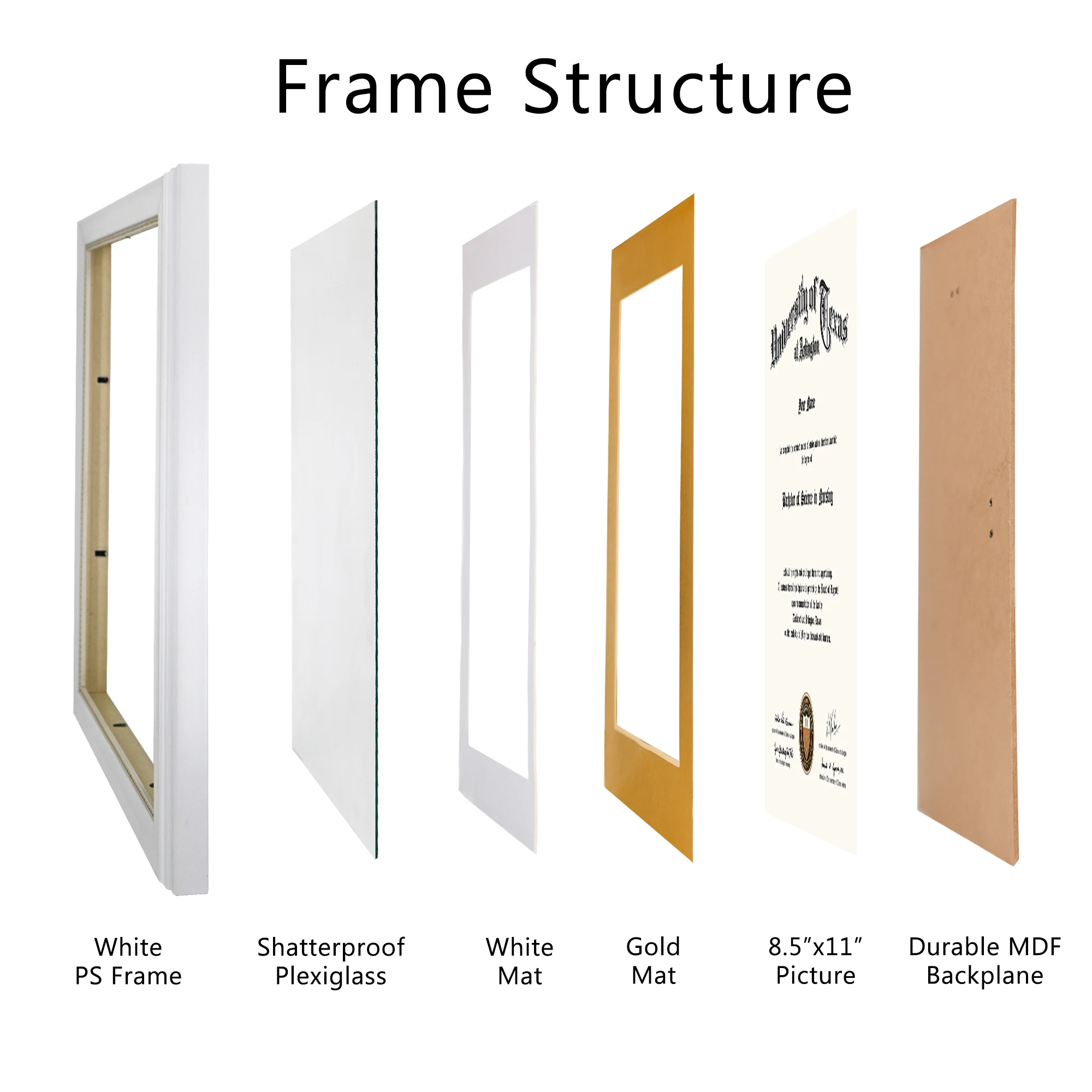 Оптовая продажа белый черный бордовый 8 5x11 рамка для дипломных