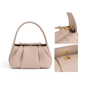 Manufacturer Custom Wholesale Cloud Pleated Genuine Leather Fashion Women Handbags Retro Casual Simple Cow Leather Women Bags