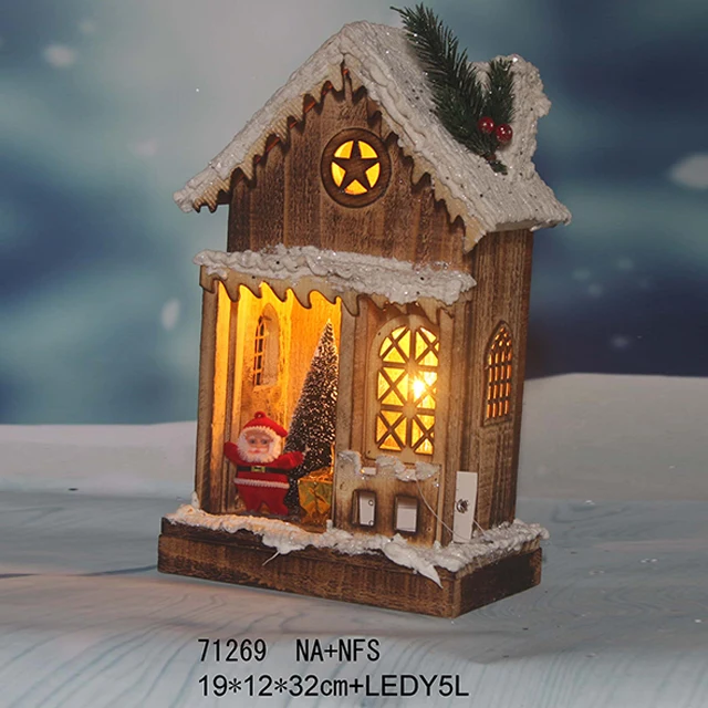 GARNECK 2Pcs Christmas Lighted Houses Mini Wooden Snow House Scene Village House Town Unfinished Bird House LED Light Up Villa Cabin for Holiday Xmas Party Favor 