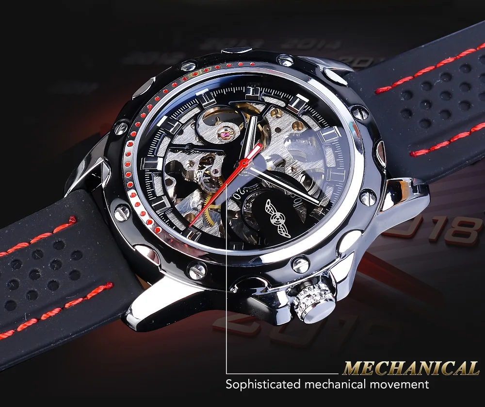 Winner Black Men Mechanical Watch Automatic Skeleton Self Wind Analog ...