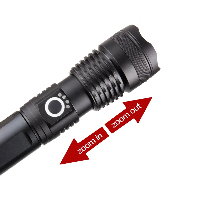 Linterna super luminosa, torcia tattica zoomabile a lungo raggio, impermeabile e ricaricabile con LED XHP50._voghion.com