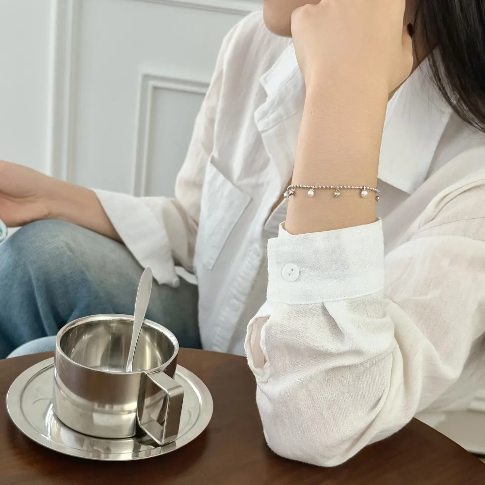 KAKODIY Grace Design Beautiful 925 Sterling Silver Rhodium Plated Bead Chain Love Pearl Multi Pendant Bracelet for Women detail 1