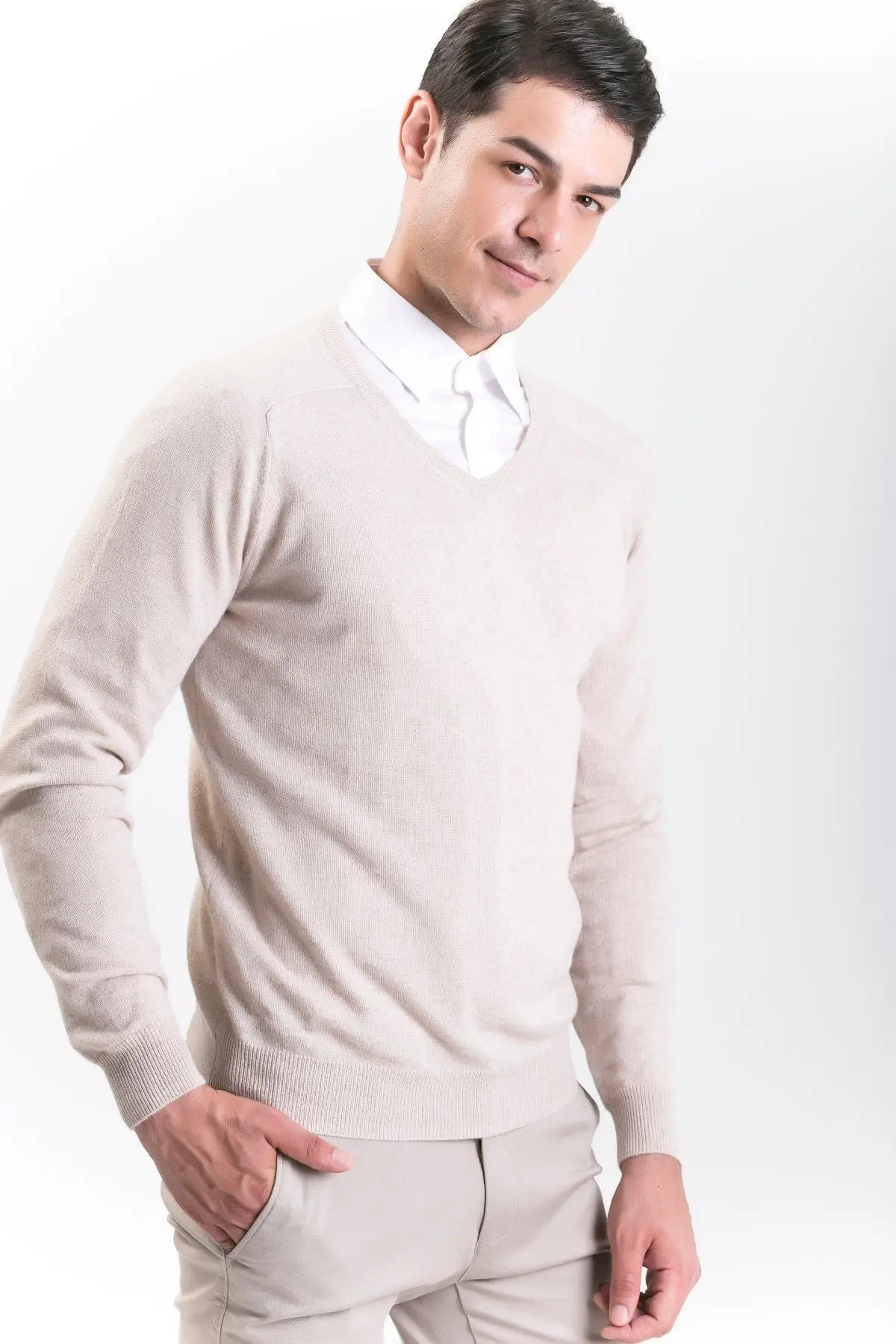 Men's Classic V-neck Raglan Sleeves Cashmere Pullover Sweater - Buy Men ...