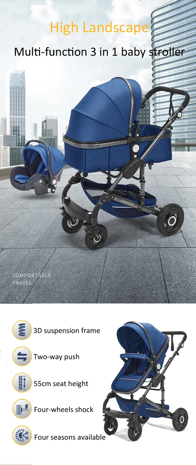 Luxury Gold Adjustable Germany Standard Baby Car Seat 3 In 1 With