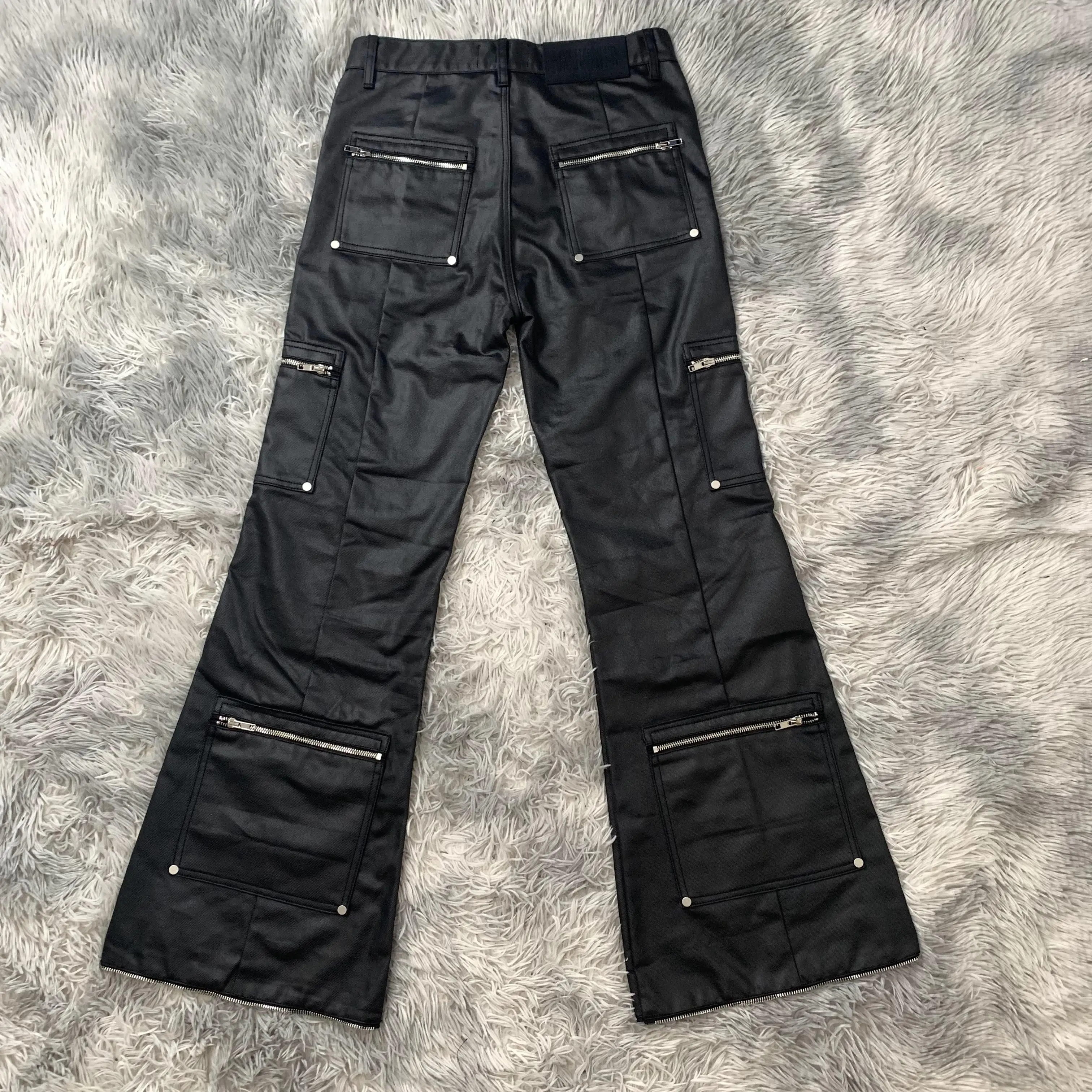 Mados kūrybingos „Multi“ užtrauktuko kišenės laisvos „bootcut“ kelnės su užtrauktuku ir „baggy wa“ džinsais, hiphopo vyriškos džinsinės kelnės, gatvės apranga_voghion.com