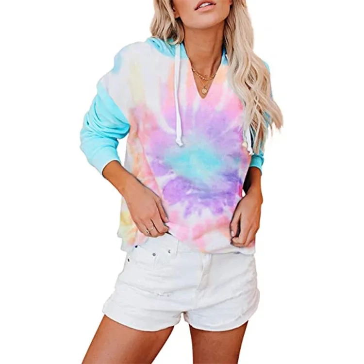 Camisas De Manga Larga Para Exteriores,Tops Holgados Con Capucha De Estilo  Coreano,Sudaderas Con Estampado Informal,Jersey Con Capucha,Blusa Con  Cuello Tie-dye - Buy Tie-dye Cuello Blusa,Impresión Casual Sudaderas Con  Capucha,Suelto Estilo Coreano Con