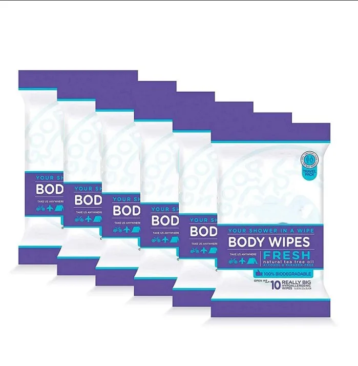 Body wipes သည် လတ်ဆတ်သော သဘာဝ tea tree oil 100% Biodegradable wet wipes ဖြစ်ပါသည်။