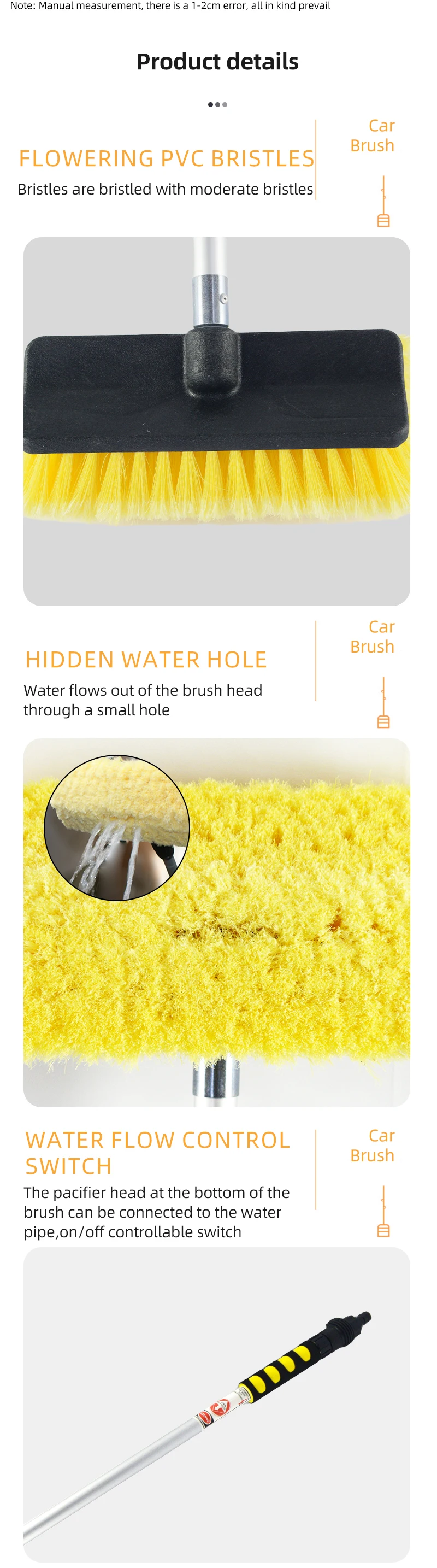 1.8m Telescopic Car Wash Brush with On/Off Switch Soft Bristles Water Cleaning Brush High Quality Hot Sale Auto Brush