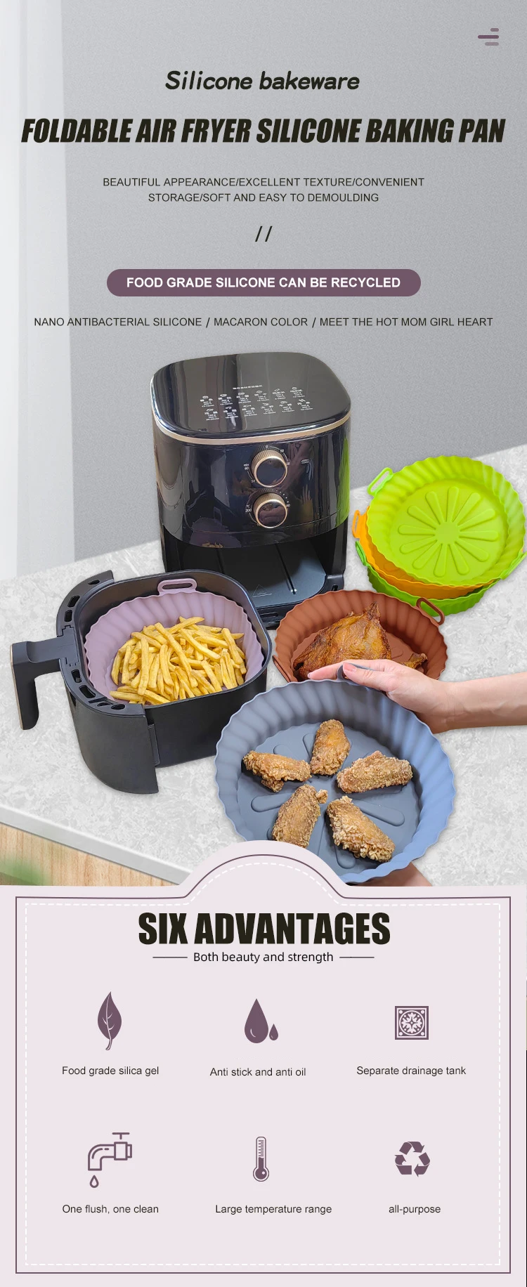 Bpa Free Folded Round Silicone Air Fryer Baking Pan Buy Silicone Air