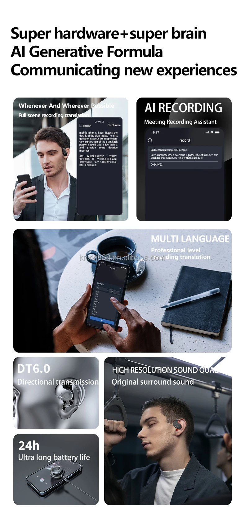 T26 Pro Smart TWS Earphones & Head Phones Wireless BT with BES Chipset Real-Time English Translation Non-Noise Cancelling