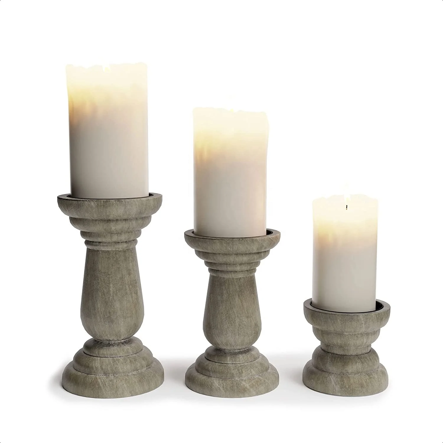 Tall Ornate pillar CANDLE HOLDER floor standing rustic GREY Grand Candlestick 