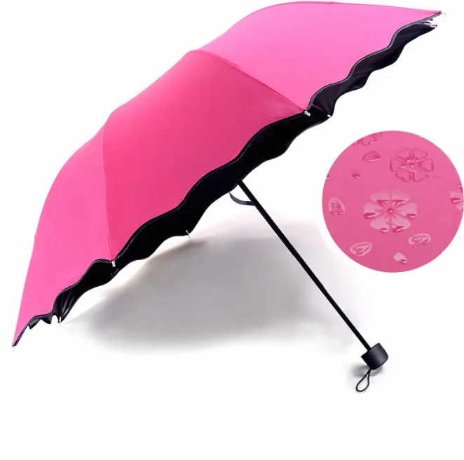 Meet Water Colour Changing Flowers Pattern Printing Magic Umbrellas Rain Uv 3 Folding Umbrella for Women Designer